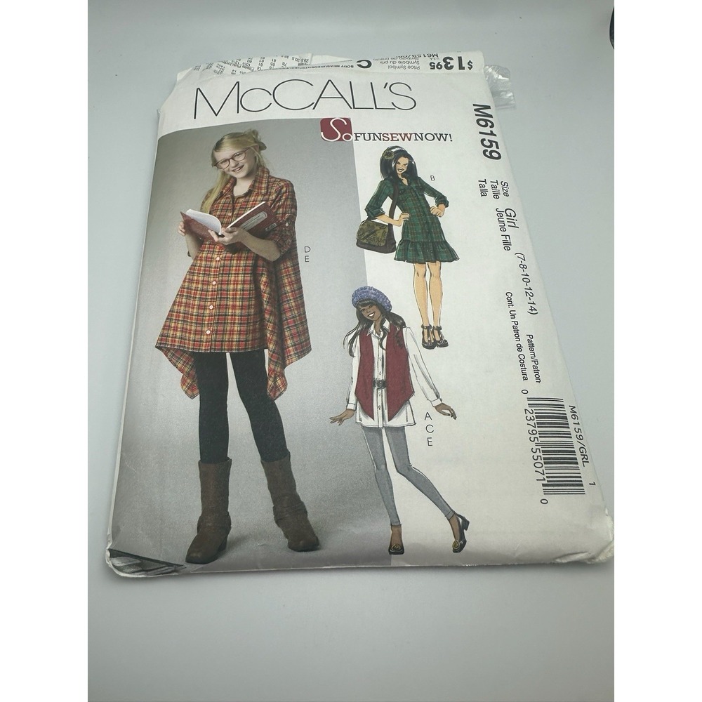 New McCall's M6159 Pattern Top Dress Vest Leggings for Girl sizes 7-8-10-12-14